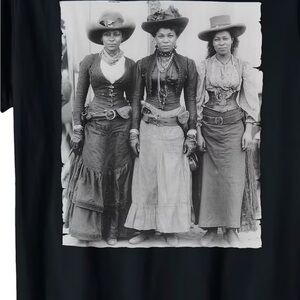 Vintage Black Graphic Tee with Historic Cowgirl Photo